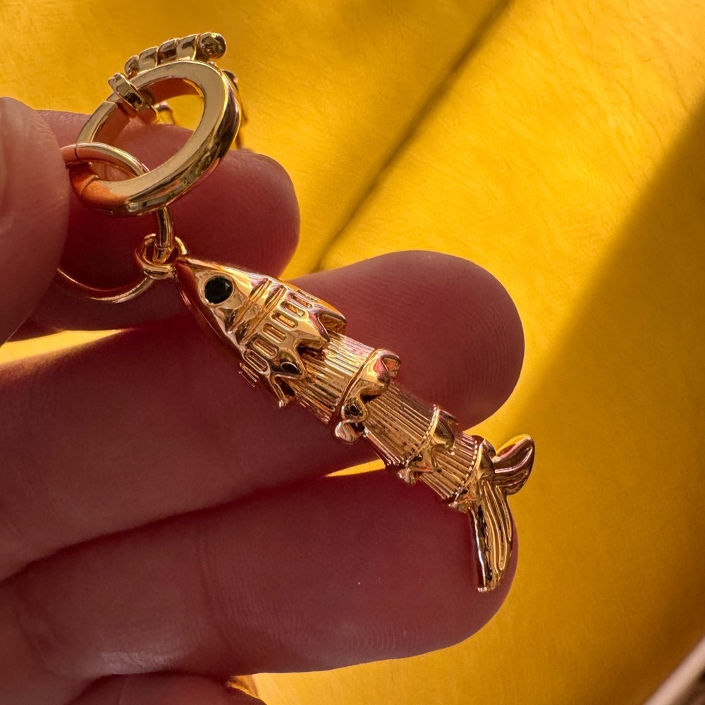 Anthropologie Articulated Gold Plated Fish Pendant Charm Necklace